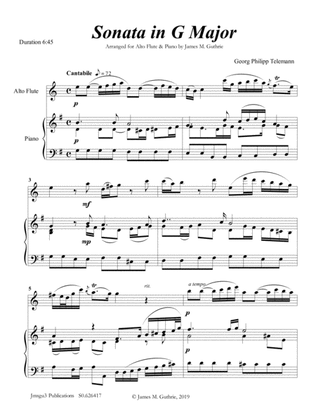 Book cover for Telemann: Sonata in G Major for Alto Flute & Piano