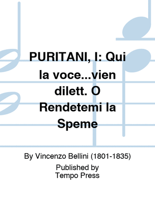 Book cover for PURITANI, I: Qui la voce...vien dilett. O Rendetemi la Speme