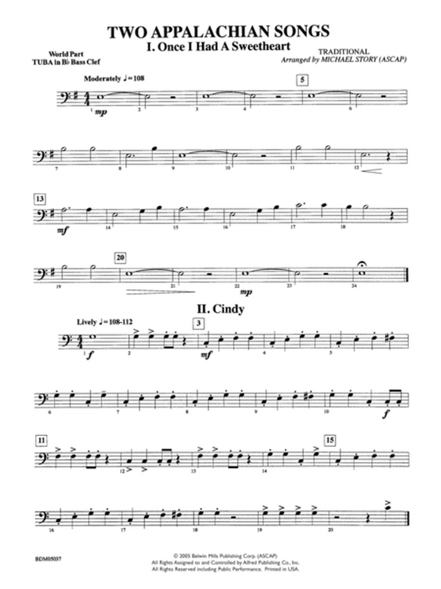 Two Appalachian Songs (I. "Once I Had a Sweetheart," II. "Cindy"): WP B-flat Tuba B.C.