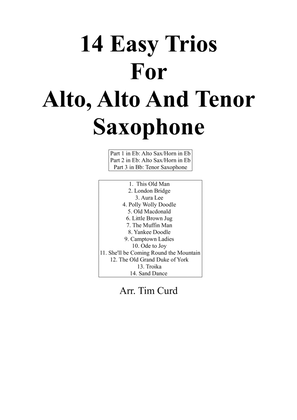 Book cover for 14 Easy Trios For Alto, Alto and Tenor Saxophone.