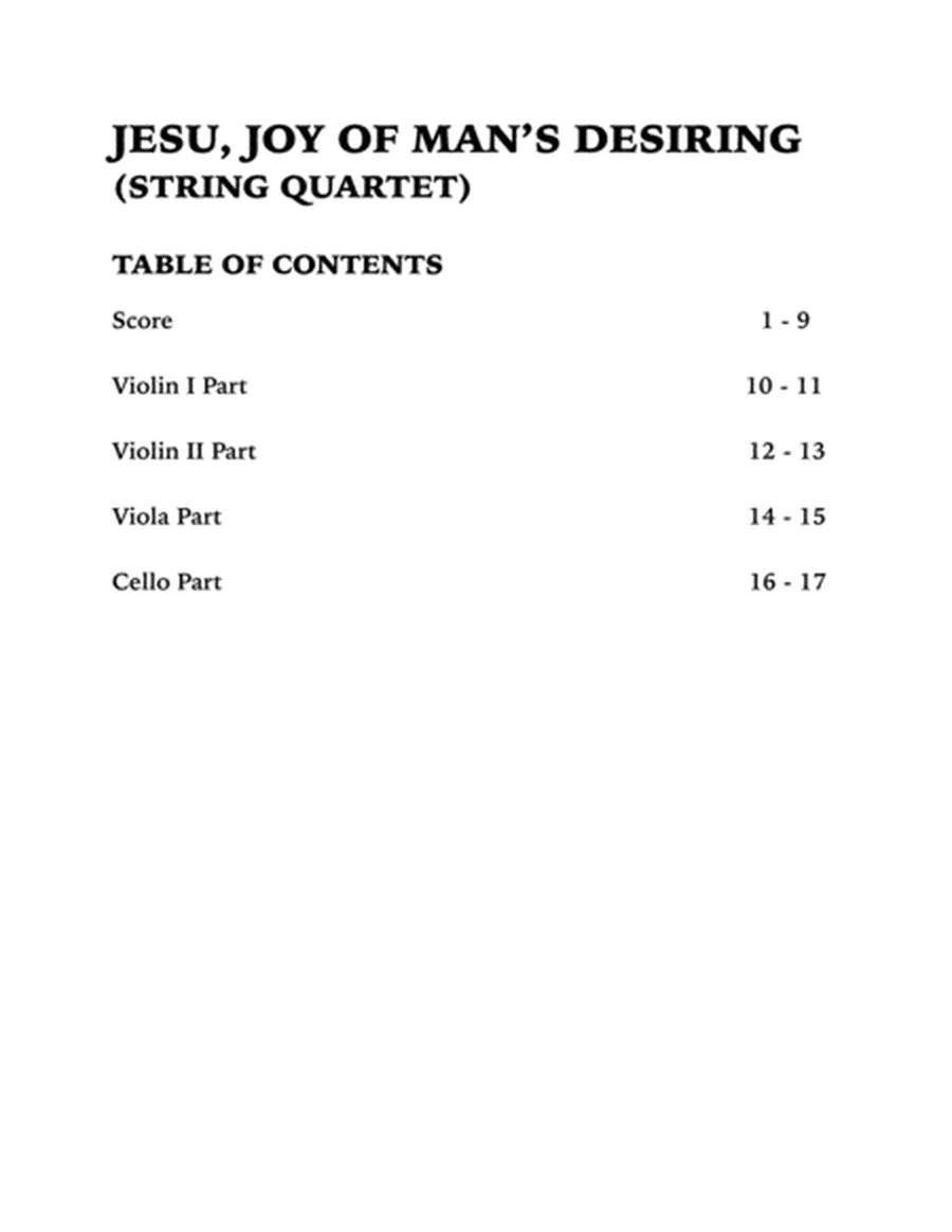 Jesu, Joy of Man's Desiring (String Quartet): Two Violins, Viola and Cello image number null