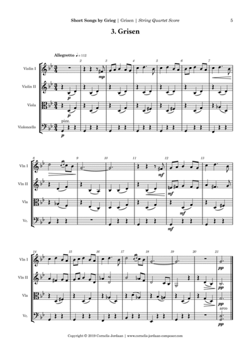 Short Songs for Strings by Grieg (3 easy pieces for string quartet)