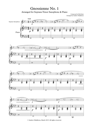 Gnossienne No. 1 arranged for Tenor Saxophone & Piano