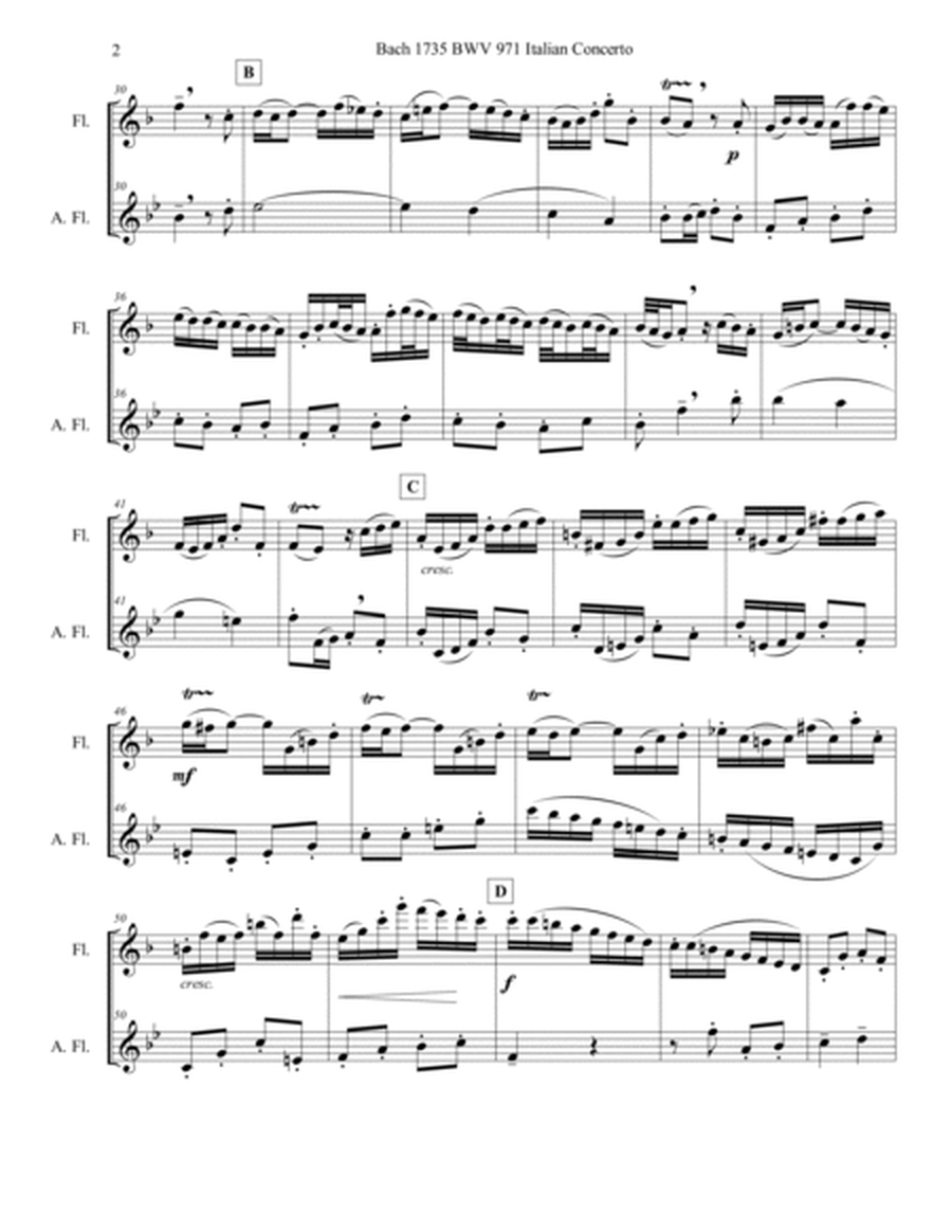 Bach 1735 BWV 971 Italian Concerto Flute and Alto Flute Duet Parts and Score