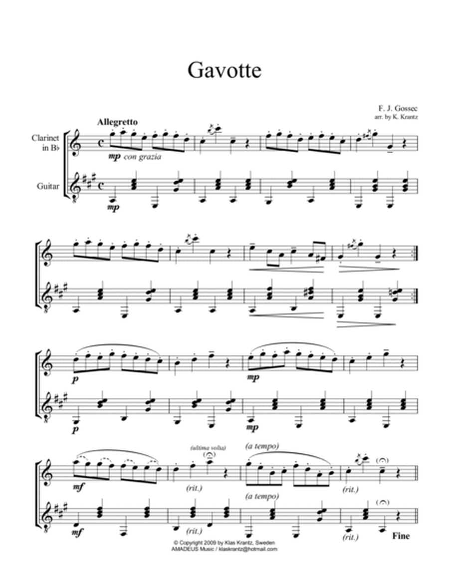 Gavotte by Gossec for clarinet in Bb and guitar (Guitar Capo I ad lib.) image number null