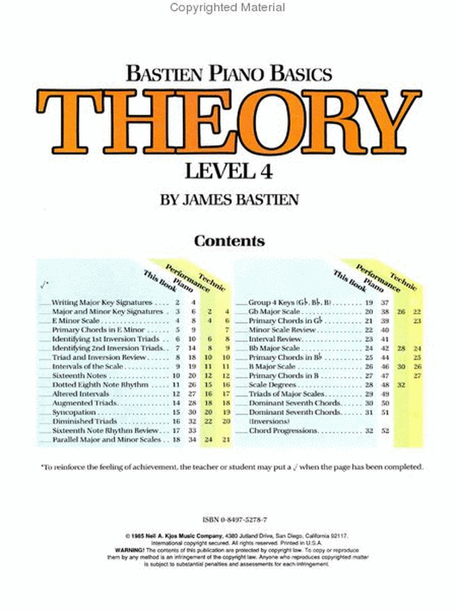 Bastien Piano Basics, Level 4, Theory