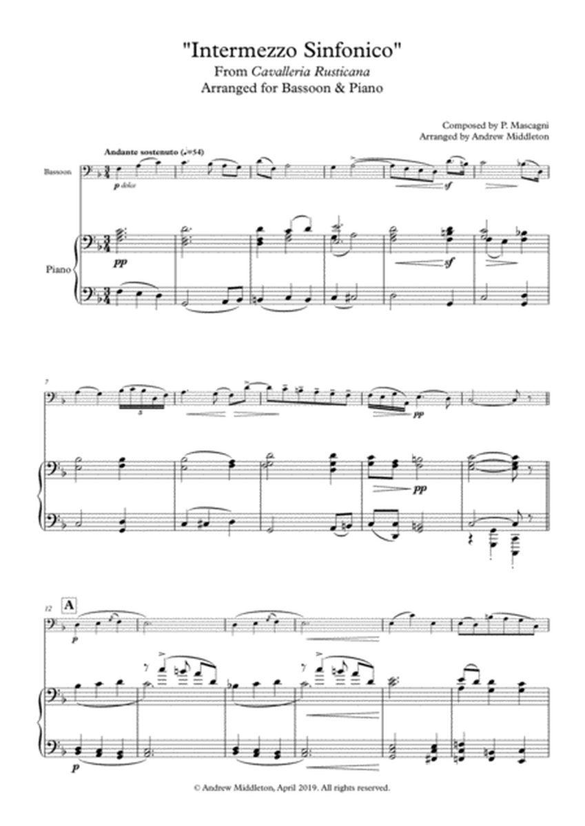 "Intermezzo sinfonico" from Cavalleria Rusticana arranged for Bassoon and Piano image number null