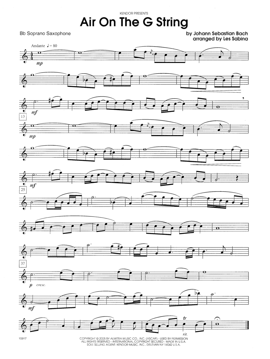 Air On The G String - Bb Soprano Sax