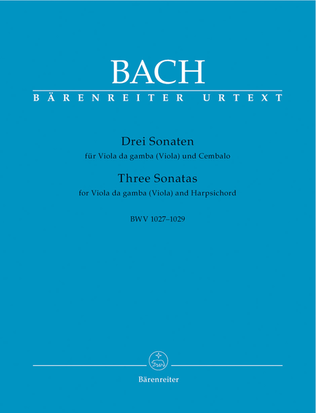 Book cover for Three Sonatas for Viol (Viola) and Harpsichord BWV 1027-1029