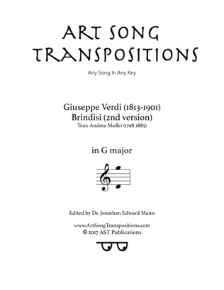 Book cover for VERDI: Brindisi (second version, transposed to G major)