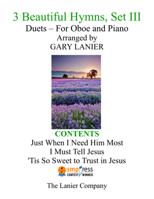 Book cover for Gary Lanier: 3 BEAUTIFUL HYMNS, Set III (Duets for Oboe & Piano)