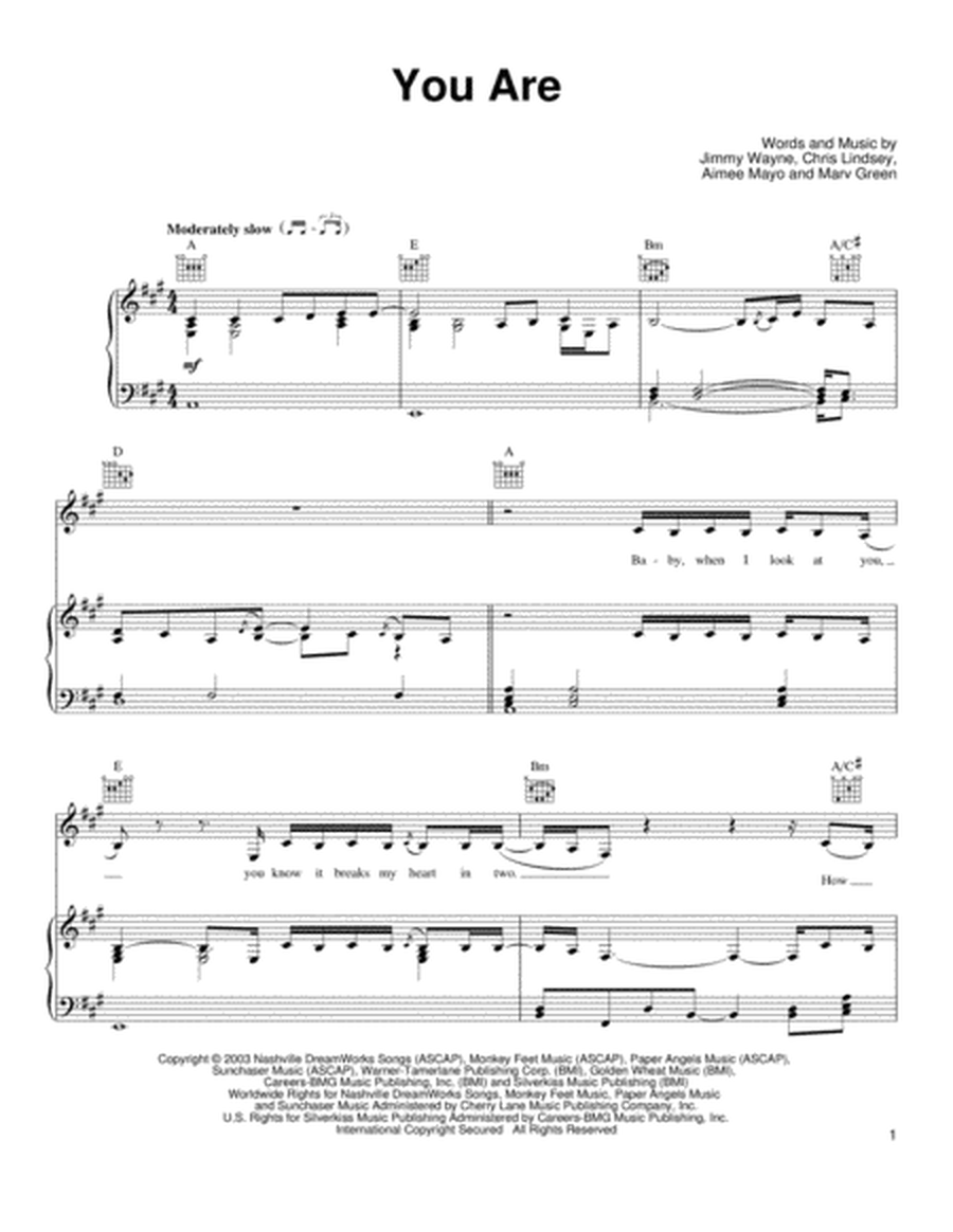 You Are by Jimmy Wayne Piano, Vocal, Guitar - Digital Sheet Music
