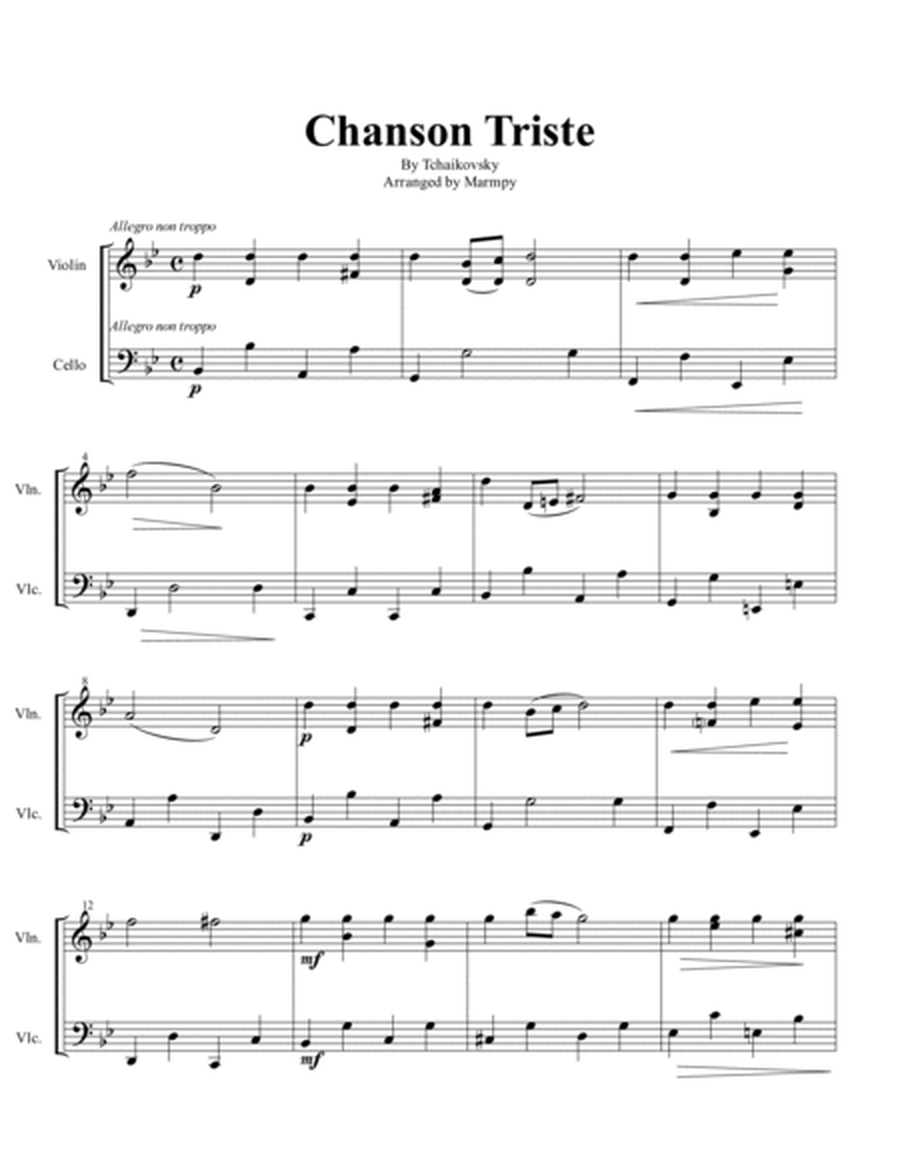 Chanson Triste by Tchaikovsky (arranged for String Duet)