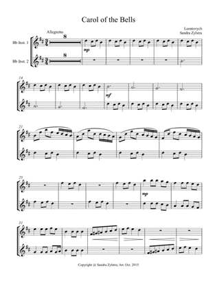 Carol of the Bells (treble Bb instrument duet, parts only)