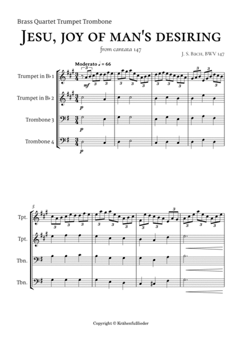 Bach Jesu, joy of man's desiring for Brass Quartet 2 Trumpets and 2 Trombones image number null