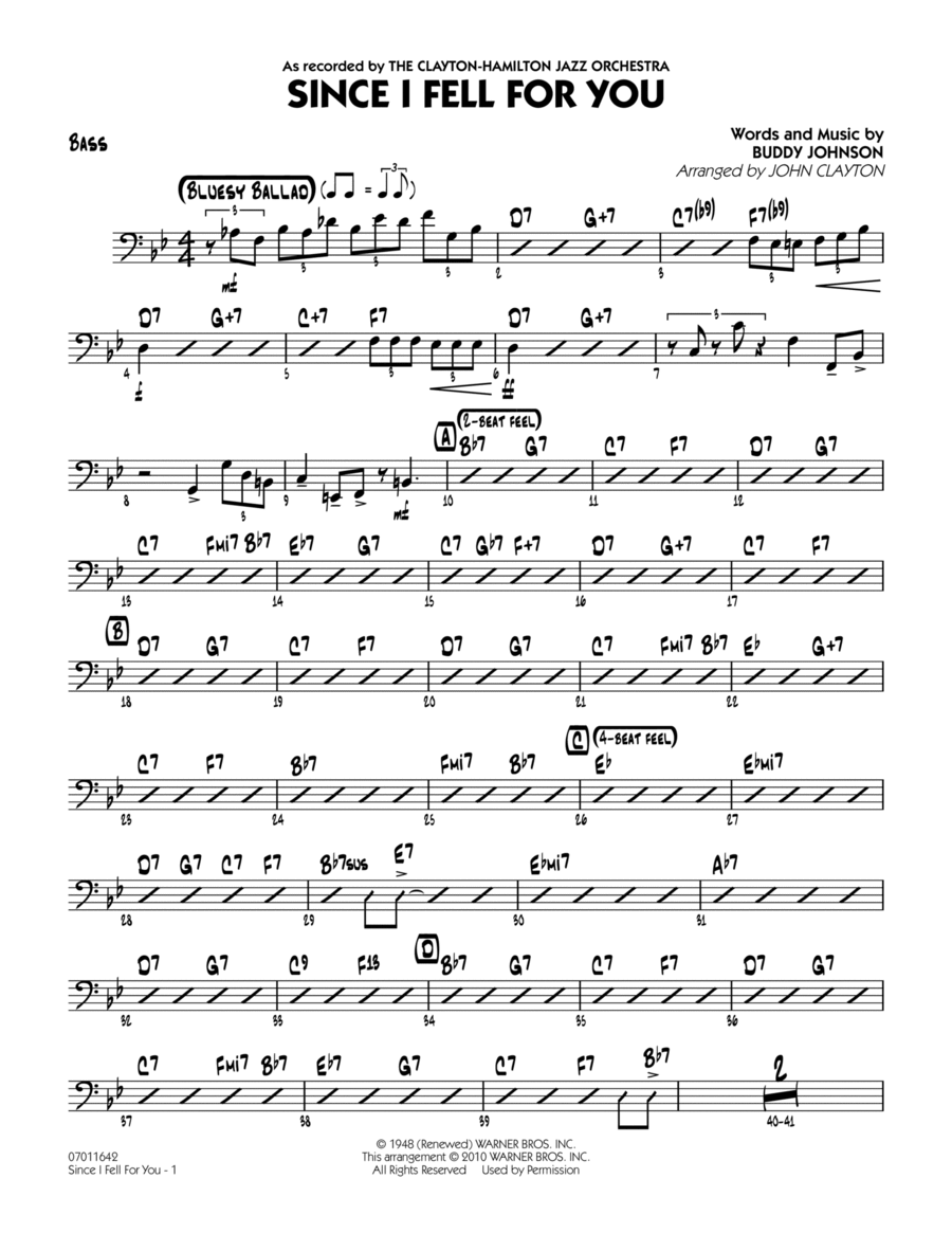 Since I Fell for You (arr. John Clayton) - Bass