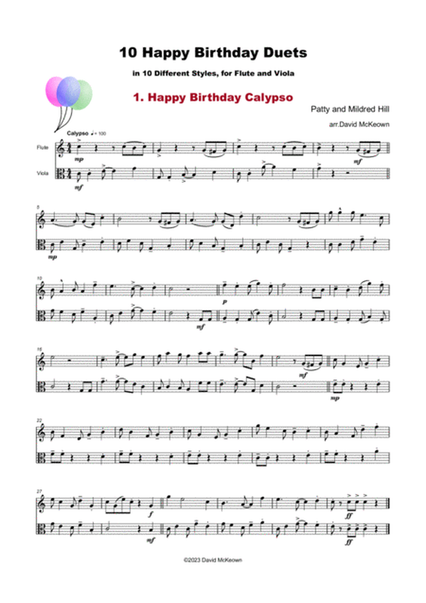 10 Happy Birthday Duets, (in 10 Different Styles), for Flute and Viola