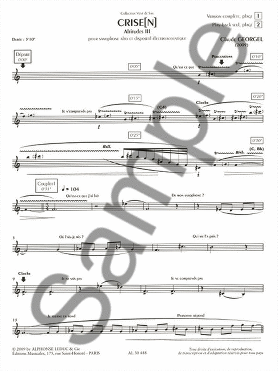 Crise(n) For Alto Saxophone And Electroacoustic Device Al30489