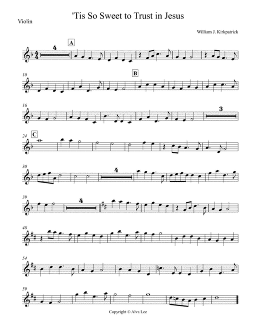 'Tis So Sweet to Trust in Jesus violin by William J. Kirkpatrick Violin Solo - Digital Sheet Music