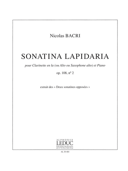 Bacri Nicolas Sonatina Lapidaria Op 108 No 2 - Clarinet In A & Piano Bk