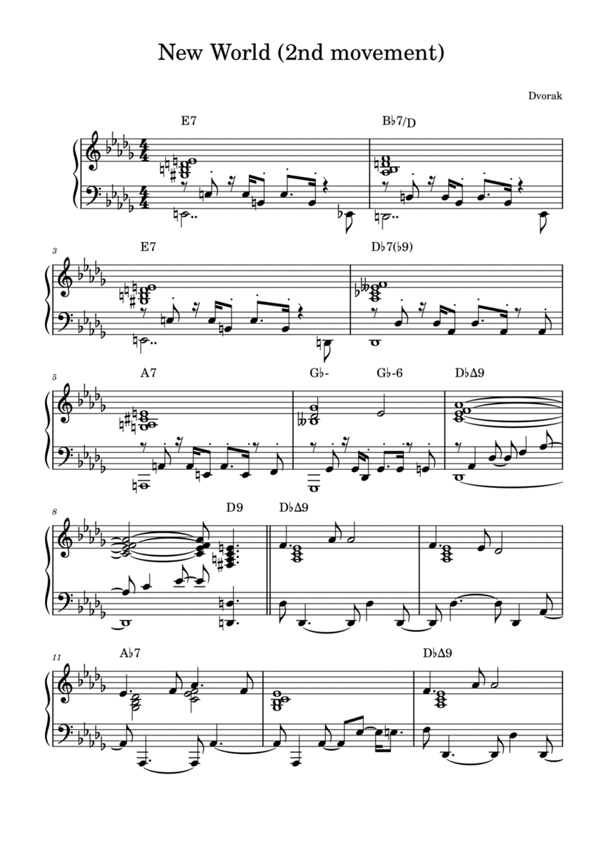 New World 2nd movement by Dvorak in Jazz style for solo piano