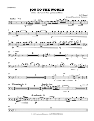 Book cover for Joy to the World (alto solo, choir, piano, brass quintet) - TROMBONE PART