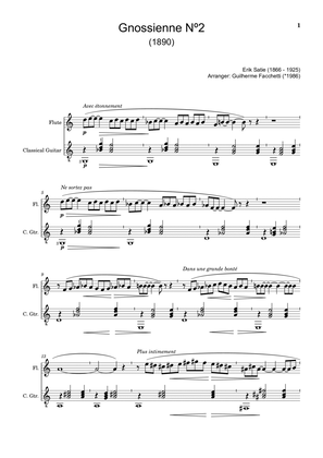 Erik Satie - Gnossienne Nº2. Arrangement for Flute and Classical Guitar. Score and Parts.