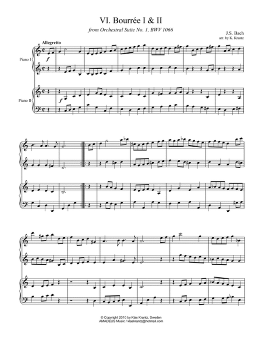 Bourree 1 & 2 from Suite No 1, BWV 1066 for piano duet, 4 hands image number null