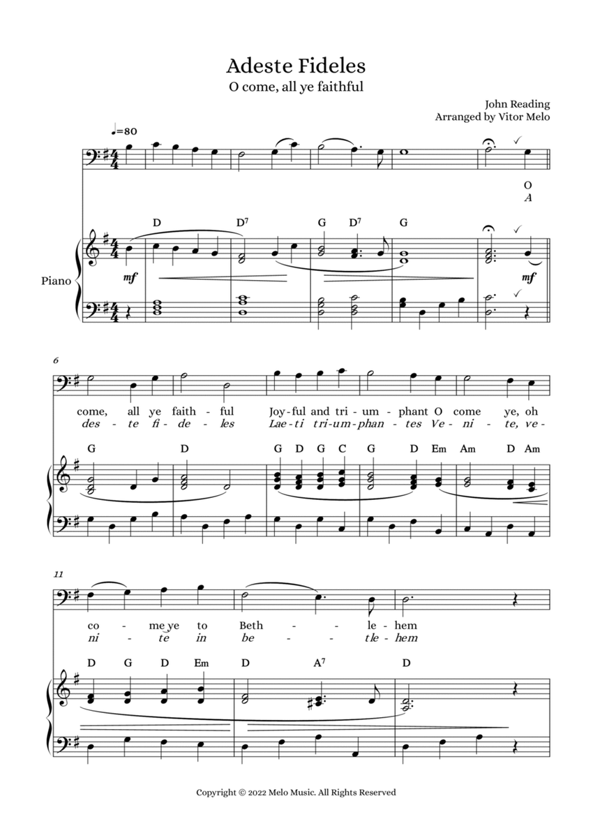 Adeste Fideles (O Come, All Ye Faithful) - bass clef instrument and piano image number null