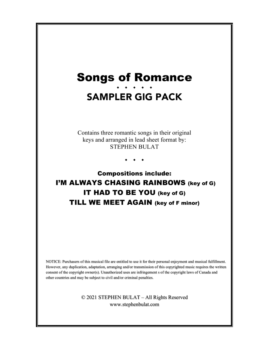 Songs of Romance: Sampler Gig Pack - Three selections (I'm Always Chasing Rainbows, It Had To Be You