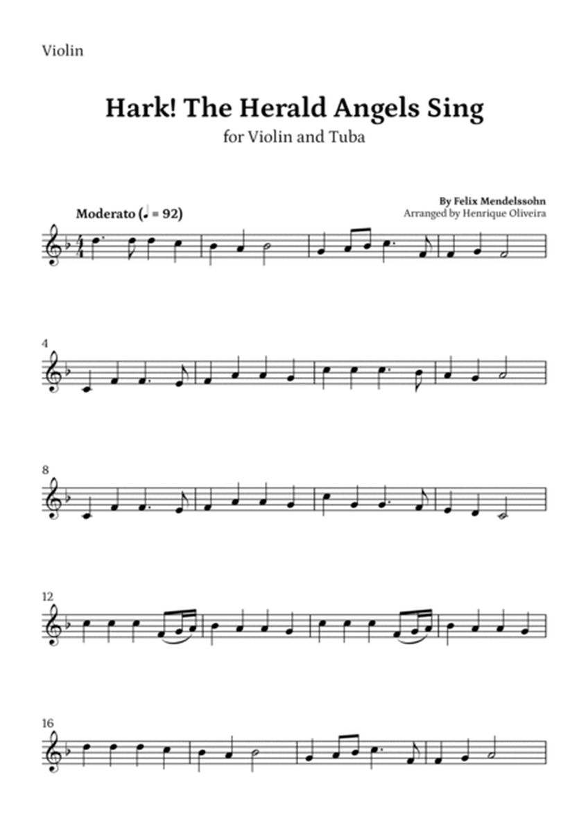 Hark! The Herald Angels Sing (Violin and Tuba) - Beginner Level image number null