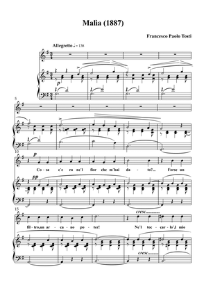 Malìa, melodia (1887), G major key, high voice