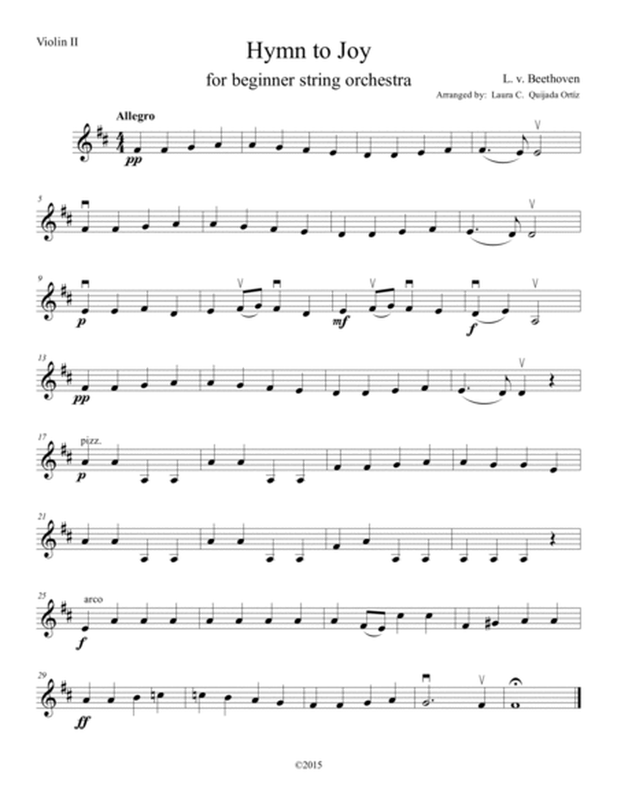 Hymn to Joy for beginner string orchestra. SCORE & PARTS. image number null