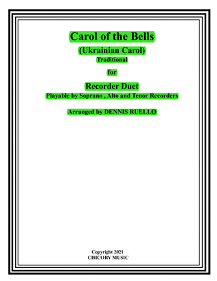 Book cover for Carol of the Bells (Ukrainian Carol) - Recorder Duet - Intermediate
