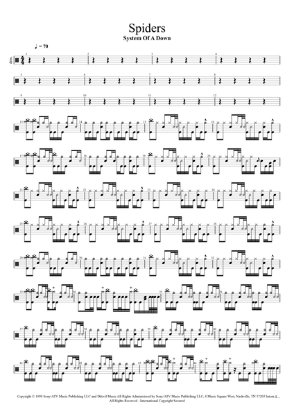 Spiders by System of a Down - Drum Set - Digital Sheet Music