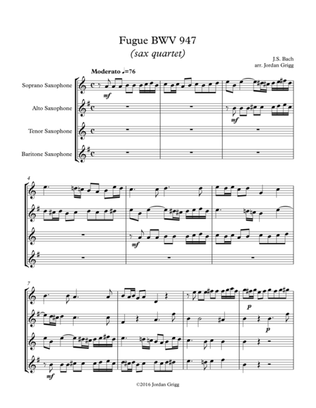 Book cover for Fugue BWV 947 (sax quartet)