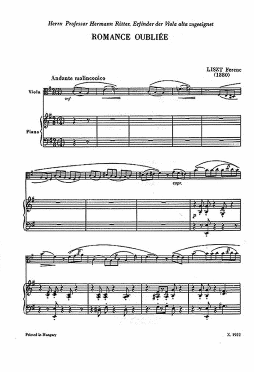 Romance Oubliee, for Viola (or Clarinet) and Piano