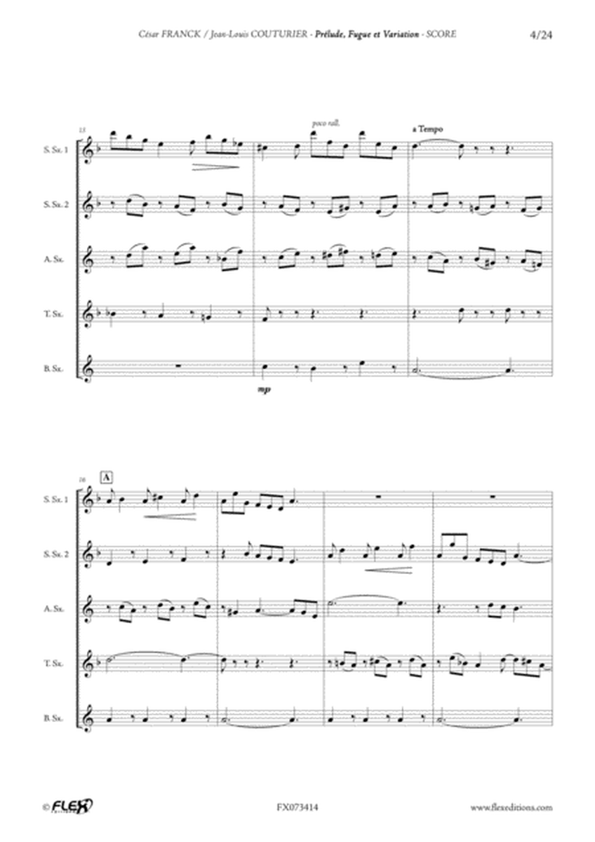 Prelude, Fugue and Variation by Cesar Auguste Franck Tenor Saxophone - Digital Sheet Music