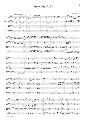 Mozart Symphony No.29, all mvts., for string quartet, CM012