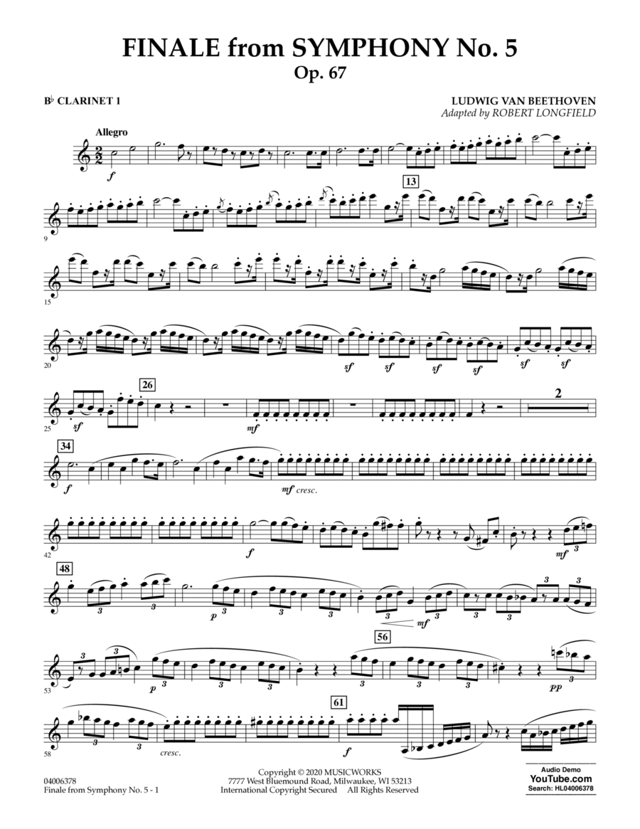 Finale from Symphony No. 5 (arr. Robert Longfield) - Bb Clarinet 1
