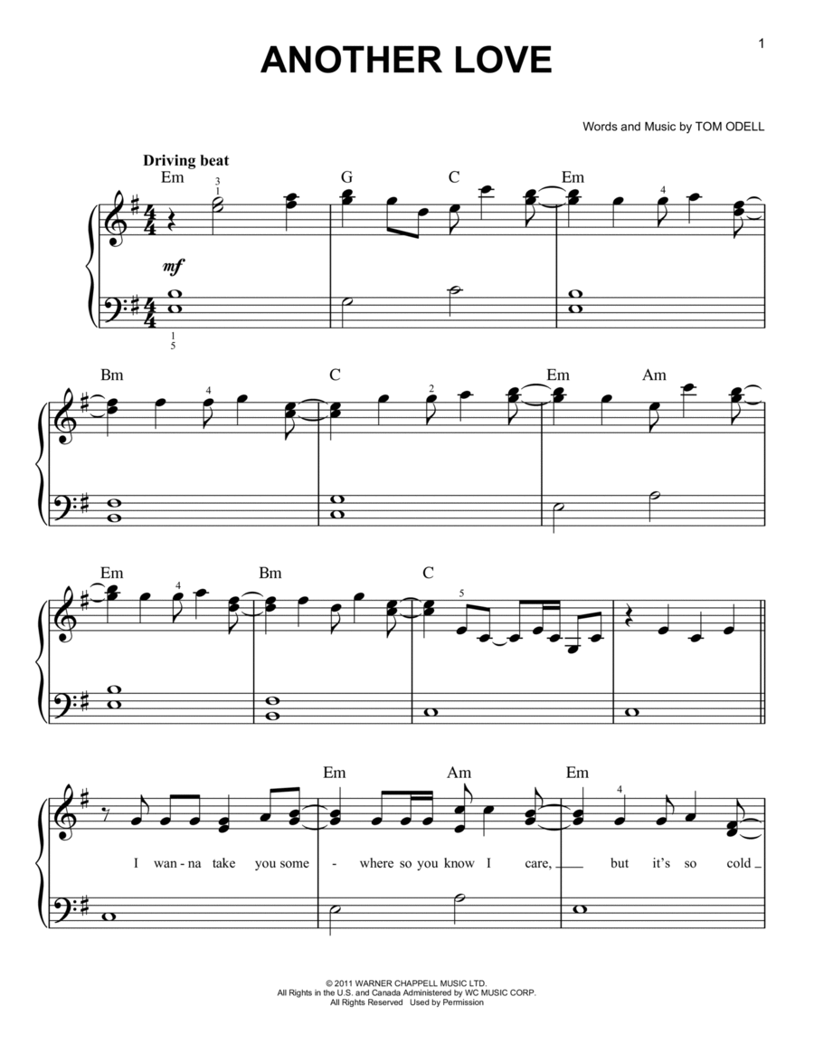 Another Love (Easy Level) (Tom Odell) - Cello Sheet Music