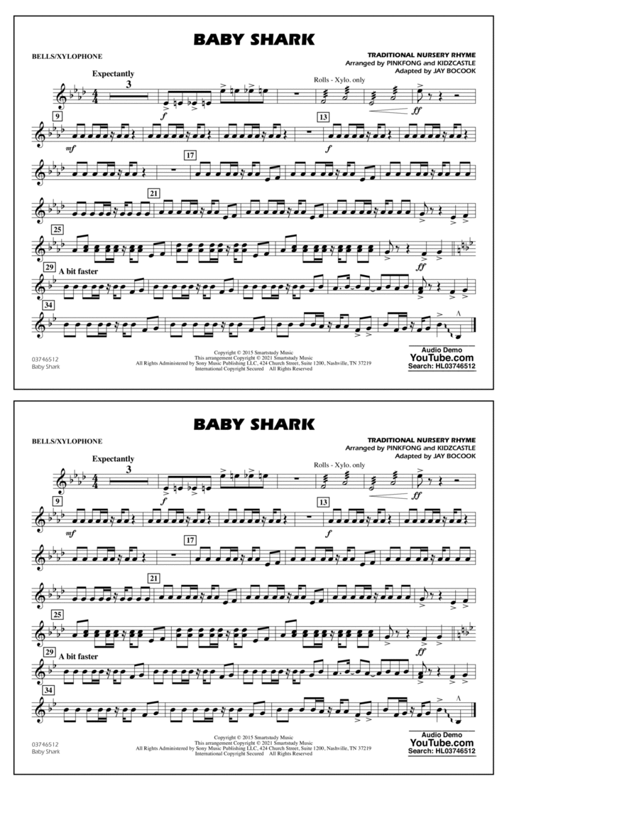 Horn Sheet Music: How to play Baby Shark by Pinkfong 