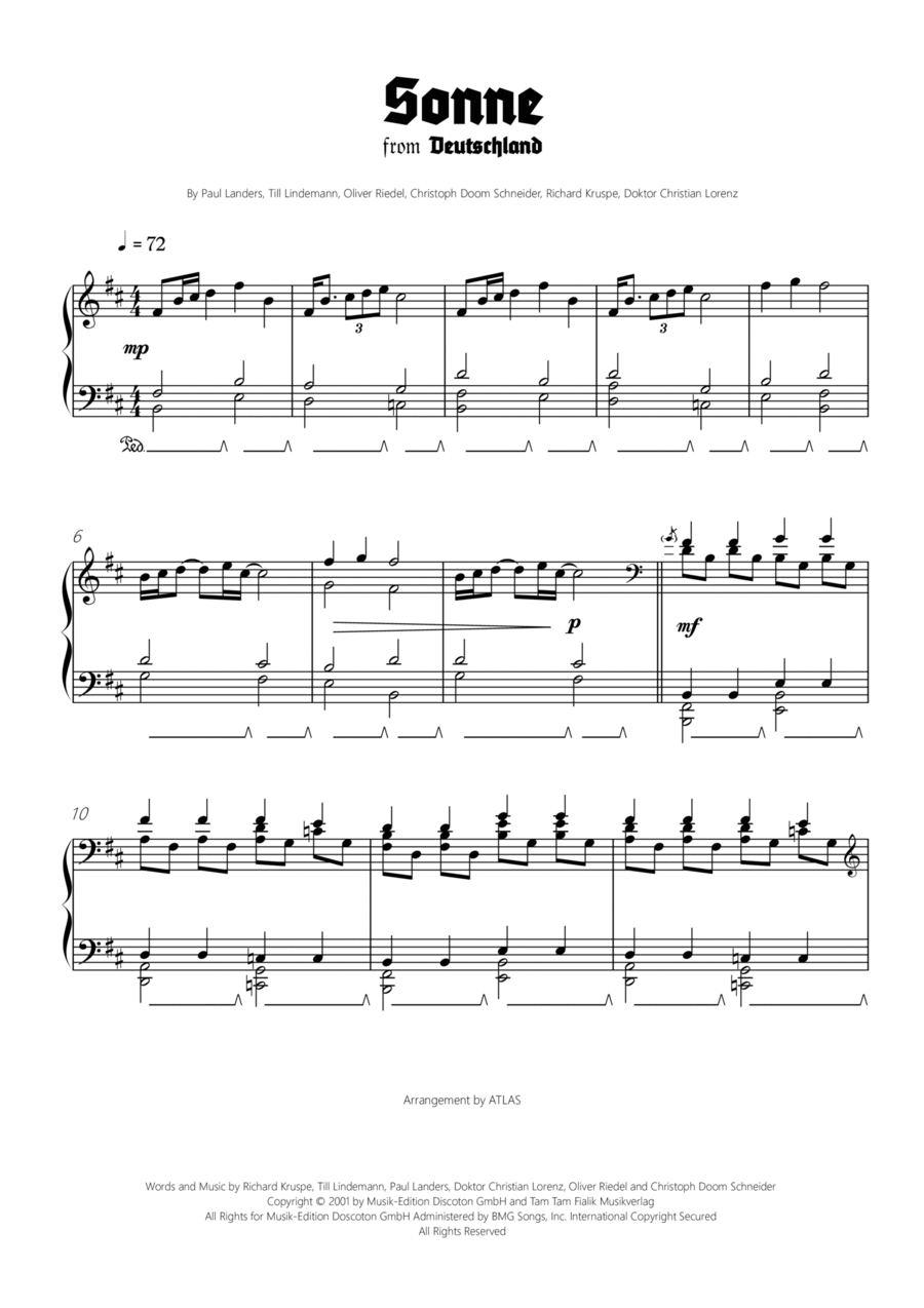 Sonne by Rammstein - Piano Solo - Digital Sheet Music | Sheet Music Plus