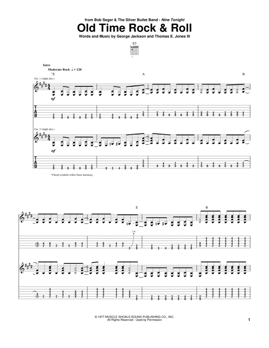 Old Time Rock & Roll by Bob Seger - Electric Guitar - Digital Sheet Music |  Sheet Music Plus