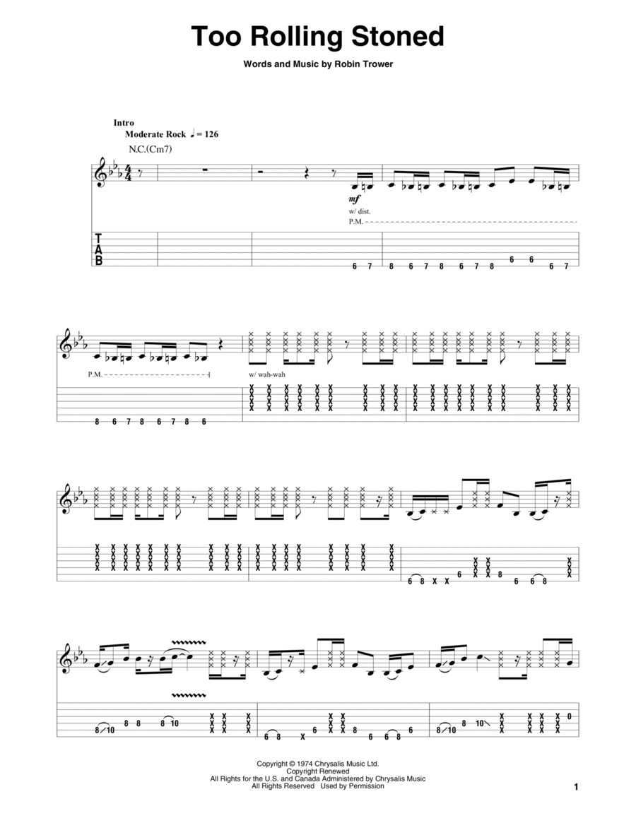 Too Rolling Stoned By Robin Trower Electric Guitar Digital Sheet