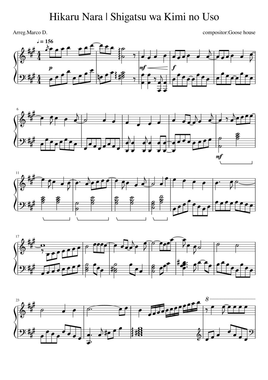 Hikaru Nara Sheet music for Saxophone alto (Solo)