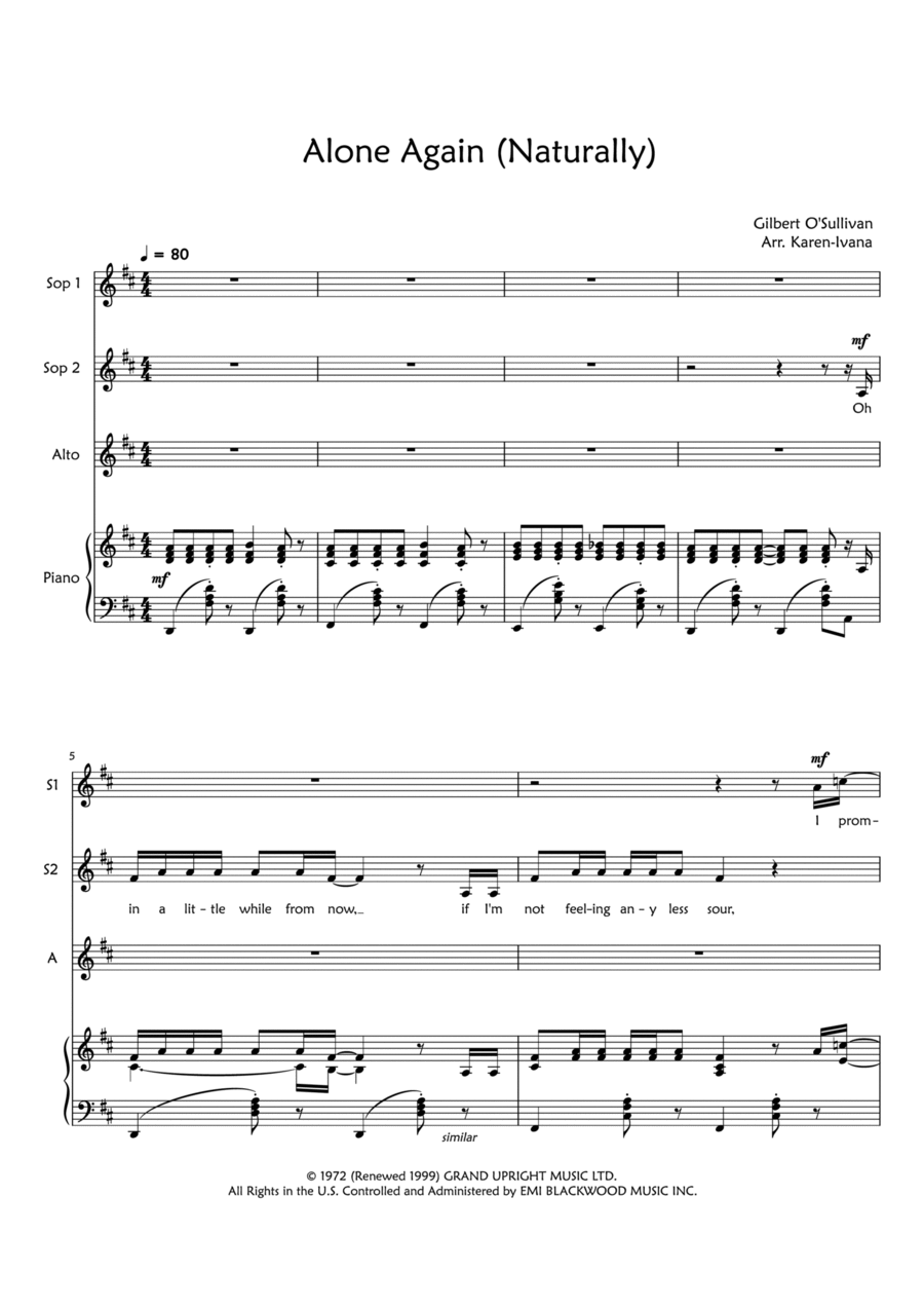 Alone Again (Naturally) – Gilbert O'Sullivan Sheet music for Saxophone alto  (Solo)