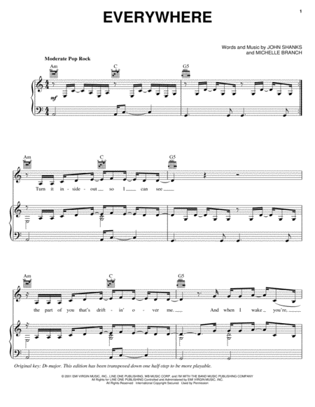 ☆ Michelle Branch-Everywhere Sheet Music pdf, - Free Score Download ☆