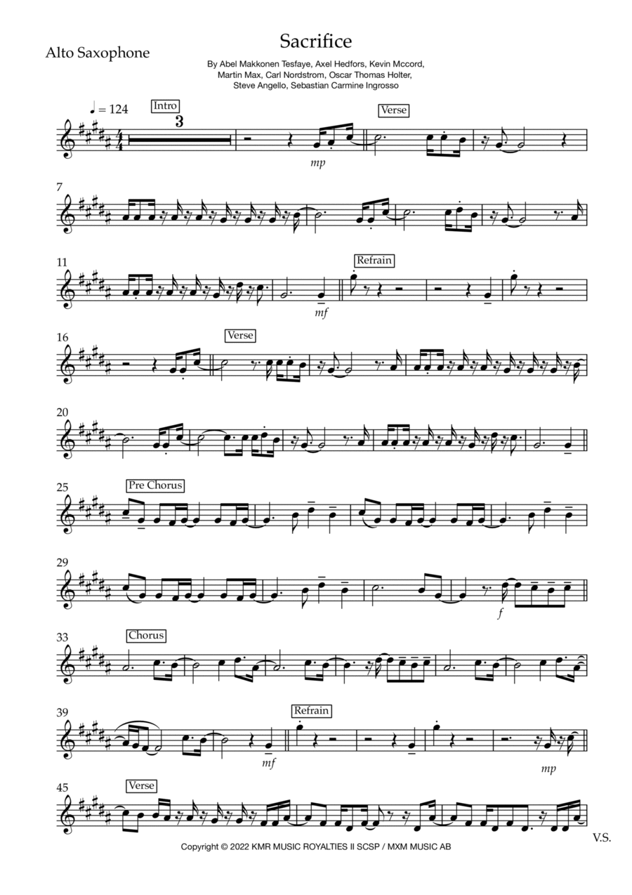 Sacrifice by The Weeknd - Baritone Saxophone - Digital Sheet Music