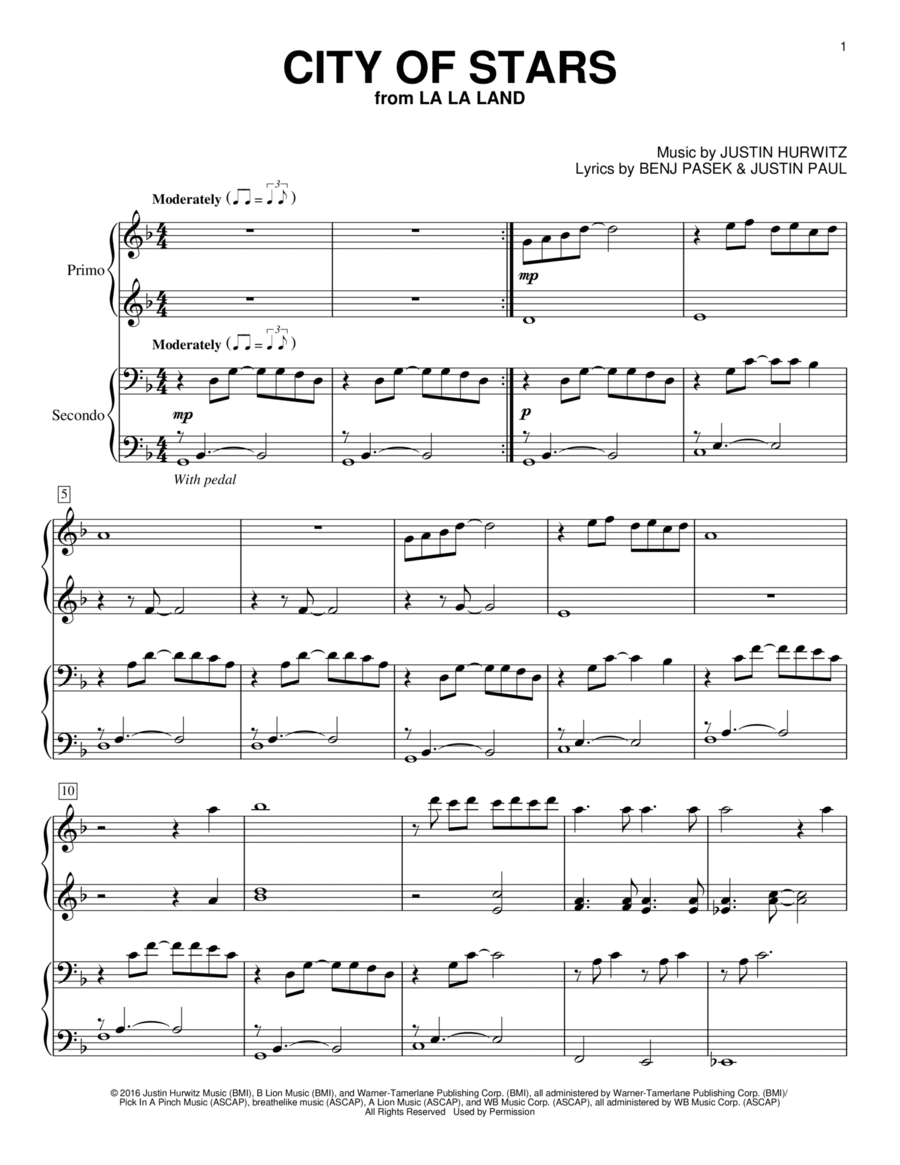 City Of Stars (from La La Land) by Brent Edstrom - Piano Duet - Digital Sheet  Music | Sheet Music Plus